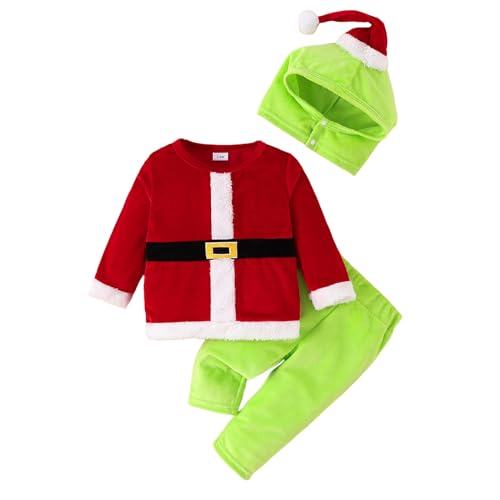 Tmianya Kleinkind Jungen Mädchen Weihnachten Santa Fleece Warm Outwear Cosplay Top Hosen Hut Set Outfits Kleidung 486irts (Red, 9-12 Months) von Tmianya