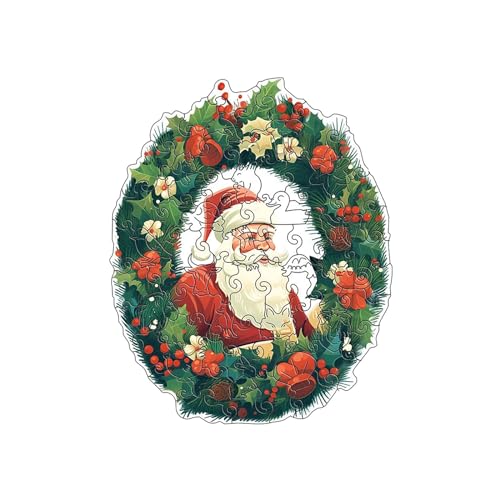 Tmianya Weihnachten Weihnachtsmann Kranz Muster Holzpuzzle Tierförmiges Holz 1784Jhir (A, One Size) von Tmianya