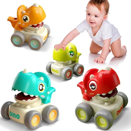 Dinosaurier Racing Cars für Kleinkinder 1-3, Baby Press and Go Car Toys, Infant Play Vehicle Set mit Pfeife, Baby Push Go Friction Car Toys für 18M+, 1st Birthday Gift for 1 2 Years Old Boys Girls von TnLoji