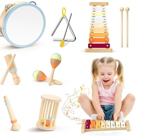 Musikinstrumente für Kinder, Montessori Musikinstrumente Set, Musik Holzspielzeug für Jungen und Mädchen, Spielzeug Geschenke Trommel Xylophon für Kleinkinder ab 1-3 Jahren von Tnamdan