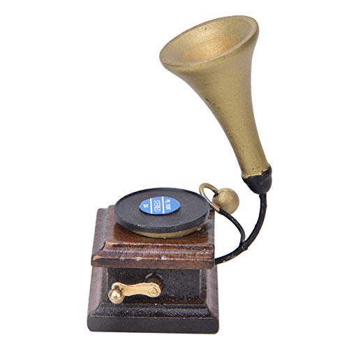 Tnfeeon 1:12 Puppenhaus Dekor Zubehör Antik Grammophon, Vintage Phonograph Familie Möbel Holzplatte Puppenhaus Modell(Braun) von Tnfeeon