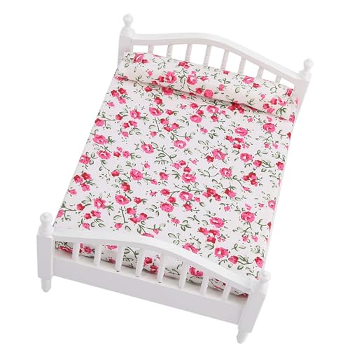 Tnfeeon Double Doll House Accessoires, Neu, Modisches, Sicheres und Langlebiges Bett, Spielzeugmodell für 1/12 Skaldock, Holz + Stoff, Blumenmuster Tnfeeon Double Doll House Accessoires, Neu, Modisches, Sicheres und Langlebiges Bett, Spielzeugmodell für 1/12 Skaldock, Holz + Stoff, Blumenmuster von Tnfeeon