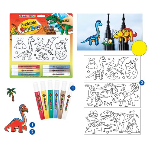 Tnfeeon Fensterfarben Kunstaufkleber, kein Backen Einfaches Reinigen von Acrylat Sicheres DIY Fensterkunst Malerei Kit Kid DIY Malerei Spielzeug für Heimschule (Dinosauriermodell) von Tnfeeon