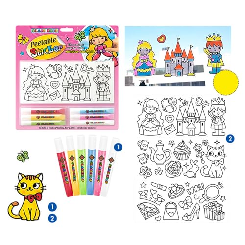 Tnfeeon Fensterfarben Kunstaufkleber, kein Backen Einfaches Reinigen von Acrylat Sicheres DIY Fensterkunst Malerei Kit Kid DIY Malerei Spielzeug für Heimschule (Rosa Modell) von Tnfeeon