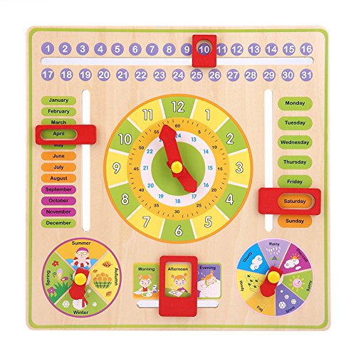Hölzerne Kalenderuhr, pädagogische Lernzeit Datum Jahreszeit Wetter Spielzeug Früherziehung Puzzle Lernspielzeug für Jungen Mädchen Kinder Geschenk von Tnfeeon