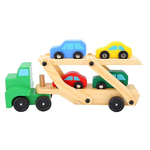 Tnfeeon Holz Doppeldecker Anhänger, Mini Carrier Truck Modell mit 4 Ramp Racer Puzzle Spielzeugauto Frühe Lernspielzeug Kinder Kinder von Tnfeeon