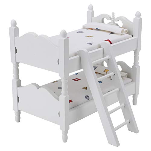 Mini Puppenhaus Holz Etagenbett, 1:12 Miniatur Etagenbett Set Kinder Schlafzimmer Modell Spielzeug Simulierte Möbel Szene Modell Requisiten(Geometrisches Muster) von Tnfeeon