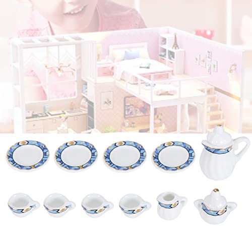 Tnfeeon Porzellan Tee Tasse Set Miniatur Elegant Klassisch Style Dollhouse Dekoration Küche 15pcs Schönes (Blue Geometrisches Diagramm) von Tnfeeon