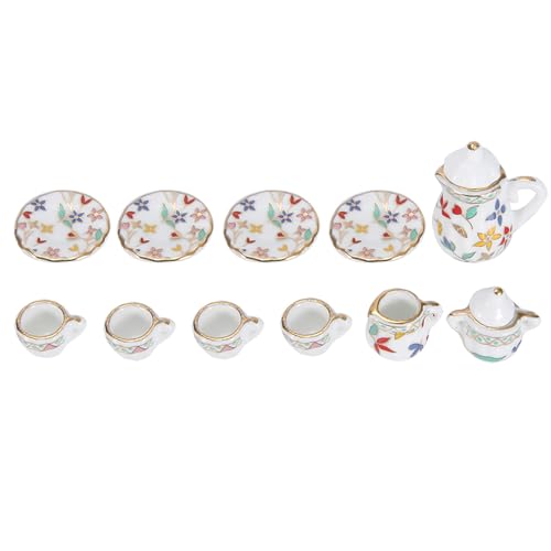 Tnfeeon Porzellan Tee Tasse Set Miniatur Elegant Klassisch Style Dollhouse Dekoration Küche 15pcs Schönes (Farbenfrohe Blumen) von Tnfeeon