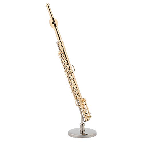 Tnfeeon Replik der Miniatur -Messingflöte mit Unterstützung und Koffer für Musikraumdekorationen und Musiker, Goldene Farbe von Tnfeeon
