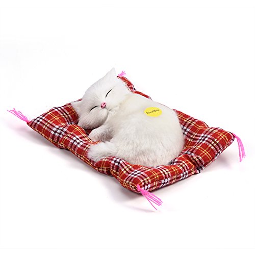 Tnfeeon Simulation Schlafen Plüsch Katze mit niedlichen Klang, weiche Matte Bett Schlafen Katze gefüllte Puppe Dekoration beliebtes Geschenk für Kinder Kleinkinder(Weiß) von Tnfeeon