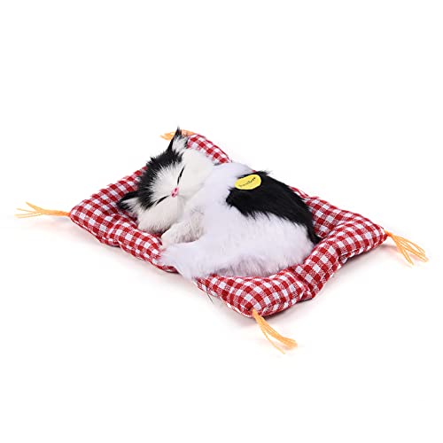 Tnfeeon Simulation Schlafen Plüsch Katze mit niedlichen Klang, weiche Matte Bett Schlafen Katze gefüllte Puppe Dekoration beliebtes für Kinder Kleinkinder(Schwarz + Weiß) von Tnfeeon