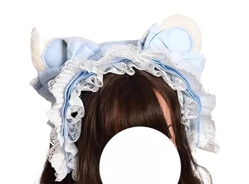 Tnxpumi Blaues handgefertigtes Lolita KC SAX Bonnet BNT Stirnband Dienstmädchen-Kopfschmuck Cosplay Kopfbedeckung (KC2) von Tnxpumi