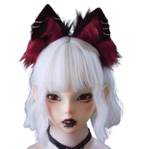 Tnxpumi Halloween Gothic Lolita Kopfschmuck Spitze Teufelshörner Cosplay Stirnbänder Haarband Haarschmuck Kopfbedeckung Party (Rot Schwarz) von Tnxpumi