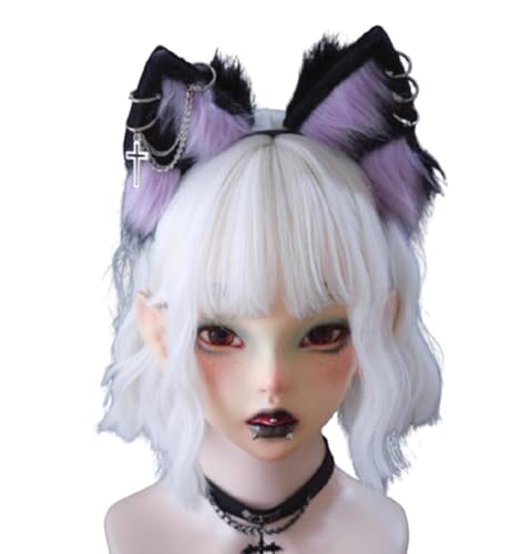 Tnxpumi Halloween Gothic Lolita Kopfschmuck Spitze Teufelshörner Cosplay Stirnbänder Haarband Haarschmuck Kopfbedeckung Party (Schwarz Lila) von Tnxpumi