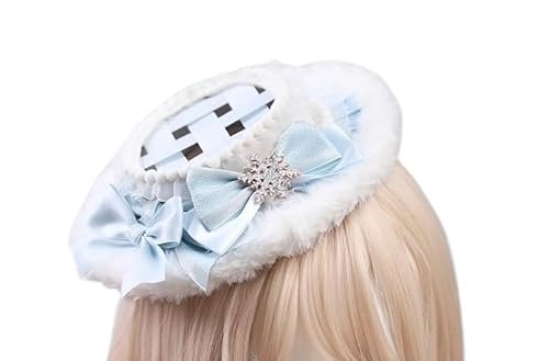 Tnxpumi Handgefertigter Lolita-Weihnachtshut mit Schleife, Kopfschmuck, Cosplay, Kopfbedeckung, flacher Hut (Durchmesser 20 cm) von Tnxpumi