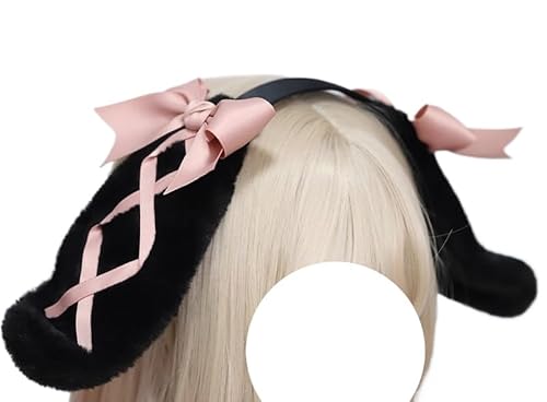 Tnxpumi Handgefertigtes Lolita-Haarband mit Hasenohren, Spitze, süßes cooles Stirnband, Dienstmädchen-Kopfschmuck, Cosplay, Kopfbedeckung (schwarz) von Tnxpumi