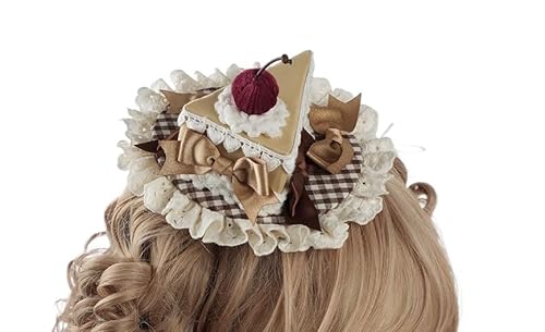Tnxpumi Lolita handgefertigter Hut mit Schleife und Spitze, handgefertigt, Retro-Stil, Kopfschmuck, Cosplay, Kopfbedeckung (Dreieckskuchenhut, 17 cm) von Tnxpumi