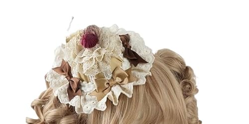 Tnxpumi Lolita handgefertigter Hut mit Schleife und Spitze, handgefertigt, Retro-Stil, Kopfschmuck, Cosplay, Kopfbedeckung (runder Zylinder, 17–18 cm) von Tnxpumi