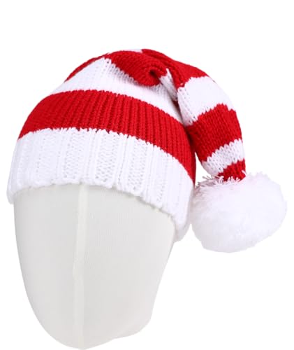 Weihnachtsmütze für Kinder, rot-weiß gestreift, Wintermütze mit Bommel, Häkelmütze für festliche Party, Gestreift, Children 3-14 years old von ToRhine
