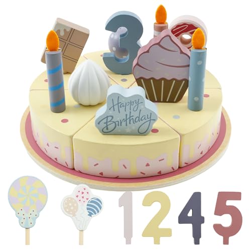 24 Stück Kinderküche Geburtstagstorte Holz DIY Geburtstagskuchen Kinder Sicher Geruchlos Küchenspiele Kreativität Anregen Geburtstagstorte Spielzeug für Kinder Von 3-5 Jahren von Toaboa