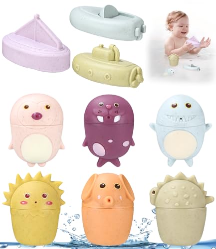Toaren 9 Stück Baby Badespielzeug, Wasserspielzeug Badewannenspielzeug Spritztiere Schimmelfrei für Schwimmbad Und Badewanne, Geschenke für Kinder Jungen Und Mädchen Ab 1 Jahr von Toaren