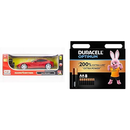 Bauer Spielwaren 581242 Ferngesteuertes Fahrzeug, Rot + Duracell Optimum Batterien AA, 8 Stück, bis zu 200% zusätzliche Lebensdauer oder extra Power von Tobar