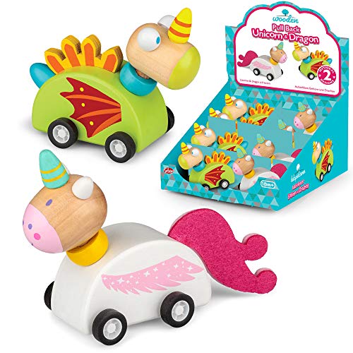 Tobar Holz-Uhrwerk Pull Back and Go Einhorn oder Drache Spielzeug – 1 Design zufällig von Tobar