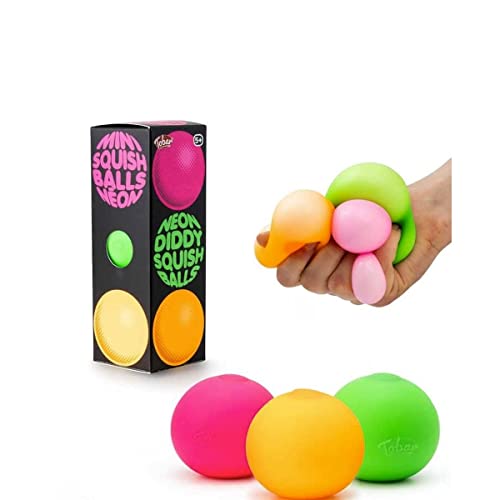 Tobar Neon Diddy Squish Ball taktile Fidget Toys (3 Stück) Verschiedene Designs und Farben 39999, 5.4 x 5.4 x 5.4 cm von Tobar