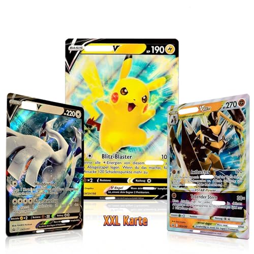 Kartenset für Pokemon Sammelkarten XXL Karten 3er- Pack zufällige V/VMAX/Holo/EX/GX/Jumbo Oversized + Tobostop Versandschutz von Tobostop
