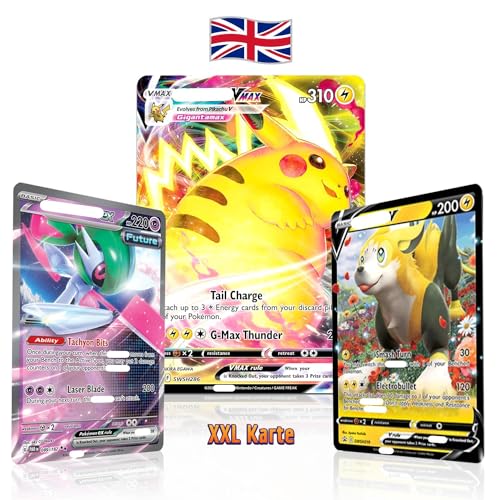 Kartenset für Pokemon Sammelkarten XXL Karten Englisch 3er- Pack zufällige V/VMAX/Holo/EX/GX/Jumbo Oversized + Tobostop Versandschutz von Tobostop