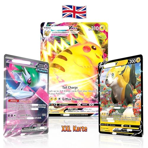 Pokemon XXL Karten Englisch 3er- Pack zufällige V/VMAX/Holo/EX/GX/Jumbo Oversized + Tobostop Versandschutz von Tobostop