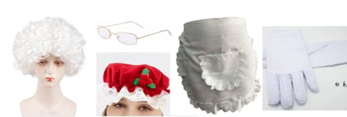 Tobriavor Weihnachtsfrau Kostüm Damen,Weihnachtsschürze Perücke Weihnachtsmütze Weihnachtsmann Brille Handschuhe Weihnachtsmann Kostüm Weihnachtskostüm Damen von Tobriavor
