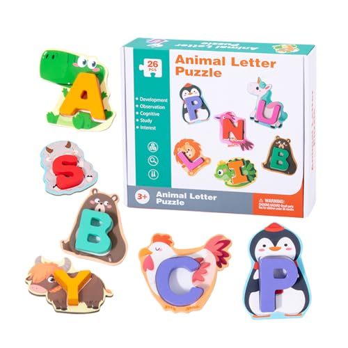 TocaFeank Holz Alphabet Puzzle, 26 Teile Alphabet Tier Puzzle, Zuordnungsspiel Feinmotorik Kreatives Spiel Reise Vorschule Kindergarten Hausunterricht von TocaFeank