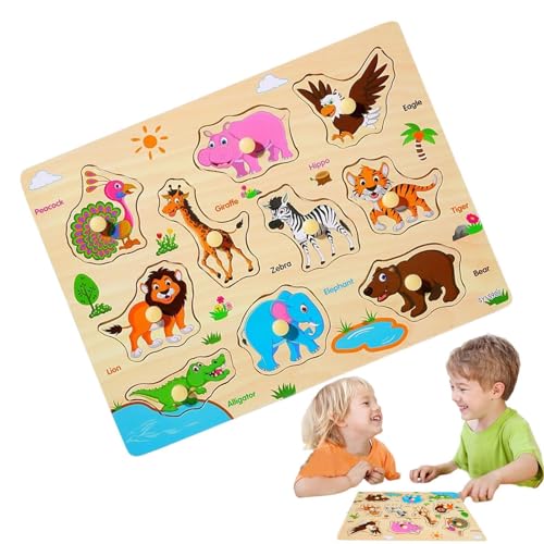 TocaFeank Montessori Holzpuzzle, Holztierpuzzle - Montessori Holzpuzzle-Set,Buntes Puzzle-Set für den Kindergarten, niedliche Tierpuzzles für die Formerkennungsfähigkeit von TocaFeank