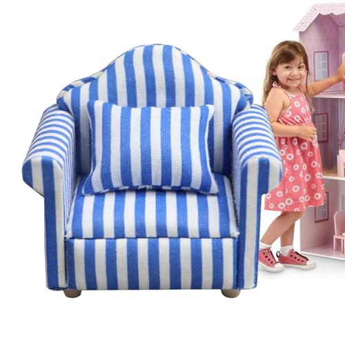 TocaFeank Puppenhaus-Couch mit Kissen, Puppenhaus-Sofa-Set | Miniatur-Sofa-Sessel-Spielzeug im Maßstab 1:12 - Rot-weiß gestreiftes Holzgewebe, hochsimuliertes Miniatursofa, Kinderspielzeug, Geschenk von TocaFeank