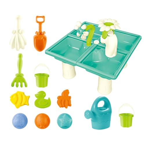 TocaFeank Wassertisch für Kleinkinder, Wasseraktivitätstisch, Sandaktivitäts-Sensortisch für Kinder, 13-teiliges Sandspielzeug-Zubehör fördert sensorisches Lernen, Spaß im Garten und die Entwicklung von TocaFeank