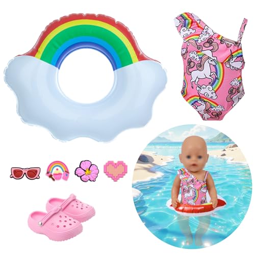 Toclsixz Schwimmset für 43cm New Born Baby Puppen, 7 stück Puppenzubehör mit Badeanzug, Schwimmring, Schuhen & 4 Schuhblumen, Puppenkleidung Badespaß-Zubehör Toclsixz Schwimmset für 43cm New Born Baby Puppen, 7 stück Puppenzubehör mit Badeanzug, Schwimmring, Schuhen & 4 Schuhblumen, Puppenkleidung Badespaß-Zubehör von Toclsixz