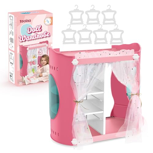 Toclsixz Puppenschrank für 36-43cm Puppe|mit 7 kleiderbügel für Puppenkleidung|Puppen zubehör für Puppen|Geschenk für 3 +Jahre Mädchen, Rosa Toclsixz Puppenschrank für 36-43cm Puppe|mit 7 kleiderbügel für Puppenkleidung|Puppen zubehör für Puppen|Geschenk für 3 +Jahre Mädchen, Rosa von Toclsixz