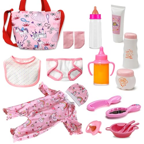 Toclsixz Puppenzubehör für Baby Puppe, Puppen Zubehör mit Puppenkleidung, Puppe Schnuller,Puppen wickeltasche,Geschenk für Mädchen Toclsixz Puppenzubehör für Baby Puppe, Puppen Zubehör mit Puppenkleidung, Puppe Schnuller,Puppen wickeltasche,Geschenk für Mädchen von Toclsixz