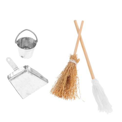 Toddmomy 1 Satz Besen Dustpan Model simulierter Eimer Mini-Eimerfiguren-Requisiten Simulationsmopp Puppenhausbesen Mini-Kehrschaufel- zubehör puppenhaus Eisen von Toddmomy