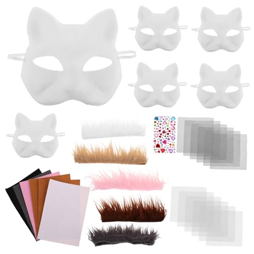 Toddmomy 1 Satz DIY Katzenmasken Set Weiße Unbemalte Masken für Halloween Kostümpartys und Maskerade Kreative Bastelmasken für Gestaltung und Tierische Rollenspiele von Toddmomy