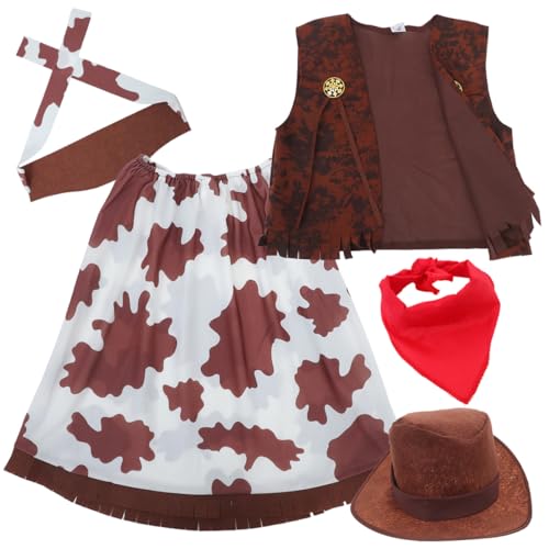 Toddmomy 1 Satz Mädchen Halloween Cowgirl Kostüm mit Westernhut und Bandana Bequemes Cosplay Outfit für Themenpartys und Outdoor Events von Toddmomy