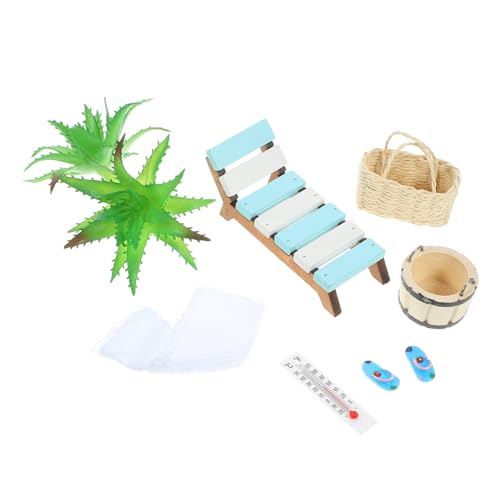 Toddmomy 1 Satz Miniatur Liegestuhl Set für Puppenhaus Strand Deko Zubehör im Sommerstil Realistische Holzoptik für Kreative Miniatur Landschaften und DIY Projekte für Sommerdekoration von Toddmomy