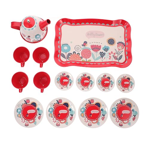 Toddmomy 1 Satz Satz Puppenhaus -Tee -Set kinderspielzeug aus Metall Nachmittagstee Spielset Weißblech rot von Toddmomy