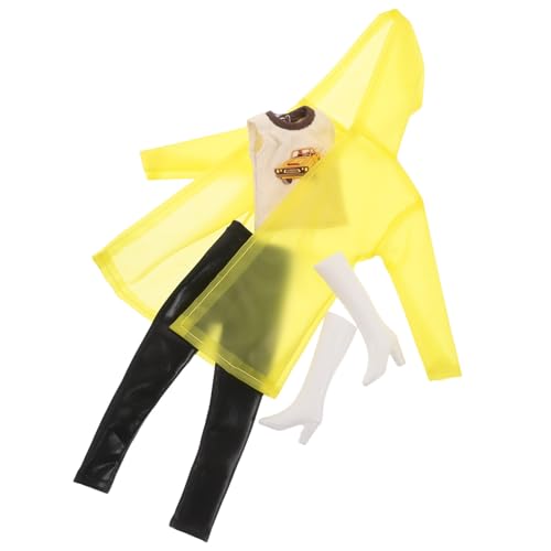 Toddmomy 1 Set 11-Zoll-Puppen-Poncho-Outfit – Miniatur-Regenmantel mit gelber Kapuze und Weste, Hose, Stiefel, Puppen-Ankleidezubehör von Toddmomy