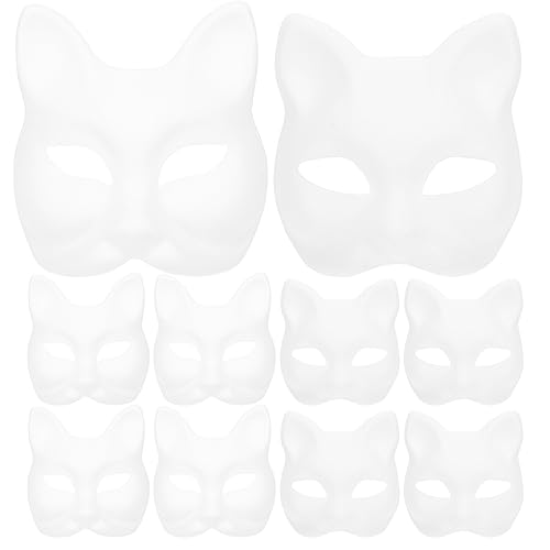 Toddmomy 10 Stück DIY Bemalbare Blanko-Masken Weiße Papiermasken Leere Katzen-Fuchs-Tiermaske Cosplay-Anziehmaske Zum Dekorieren Von Bastel-Partygeschenken von Toddmomy