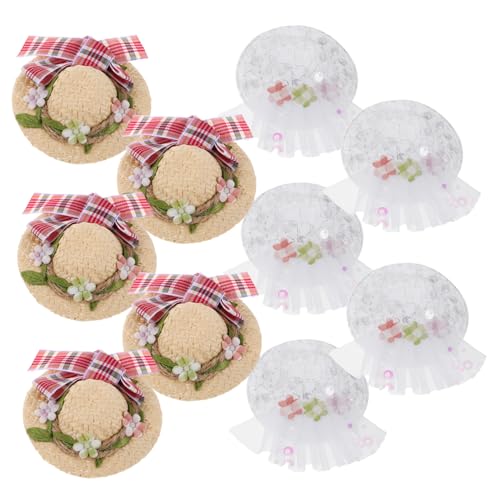 Toddmomy 10 Stück Mini Strohhüte mit Schleifen und Spitzenblumen Handgefertigte Puppenaccessoires für Weihnachtsdekoration Winzige Sombreros für Bastelprojekte Vielseitige Mini Hüte für DIY von Toddmomy