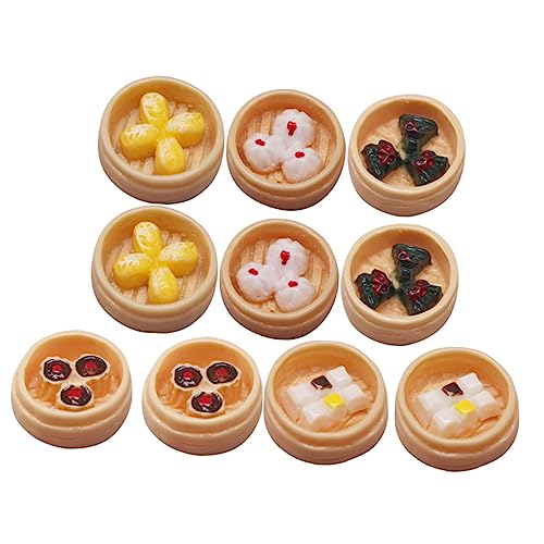 Toddmomy 10 Stück Teiliges Miniatur Steamed Buns Modellset Realistische Mini Lebensmittel Deko Lebensechte Puppenhaus Requisiten für Fotoaufnahmen Marktdeko Essen Küche Langlebiges von Toddmomy