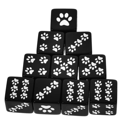Toddmomy 10 Stück Teiliges Schwarze Resin Würfel mit Sechsseitigem Cartoon bärentatzen Motiv Kleine Spielwürfel Robust und Leicht für Brettspiele Party und Lernspiele von Toddmomy